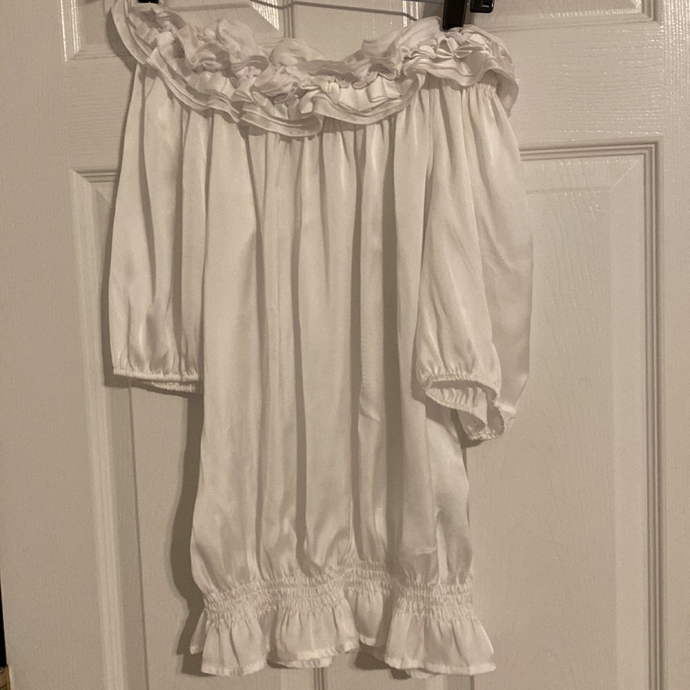 ESSENTIALS SIZE SMALL white satin top. True size small